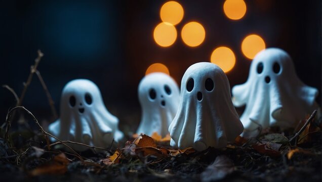 Little cute ghosts, Happy Halloween Flat scary.