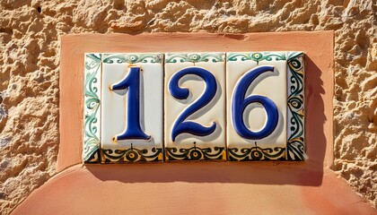 Generated image of house number one hundred twenty six on a tiles on the wall