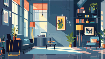 Modern room interior in loft style. Colorful flat illustration