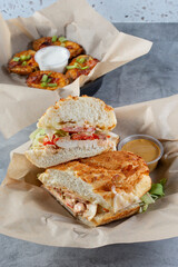 A view of a chipotle chicken sandwich. 