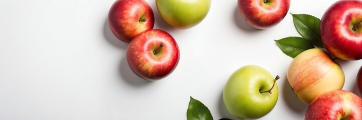 apples on border side on plain white background copyspace banner from Generative AI