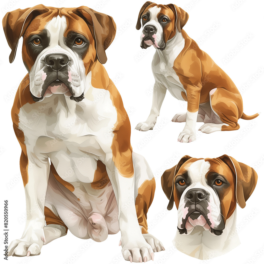 Wall mural Boxer dog watercolor illustration clipart.