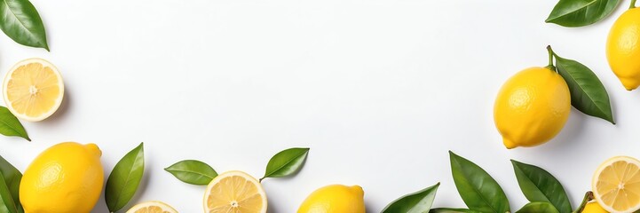 lemons on border side on plain white background copyspace banner from Generative AI