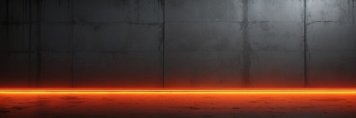 orange to red neon lighting on a concrete wall background banner copyspace from Generative AI