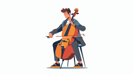Musician holding bow and playing cello. Cellist perfo
