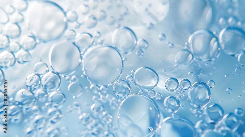 Poster oil bubbles close up a circles of water macro abstract light blue background : generative ai
