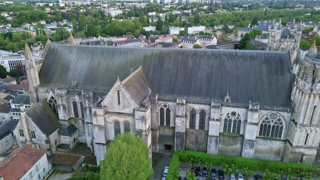 Cathedral of Saint Pierre or Saint Peter in Poitiers, France. Aerial sideways