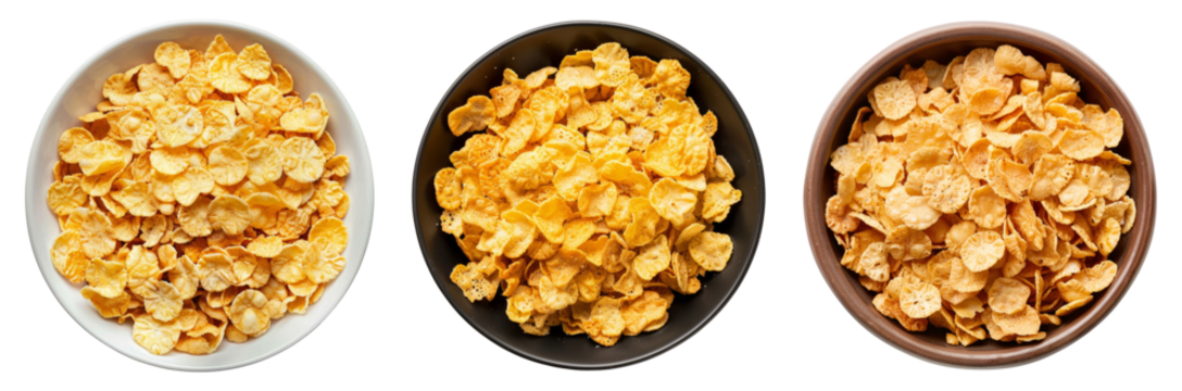 Cornflakes, Bowl, PNG set, top view