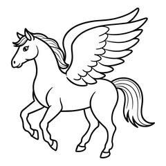 Line art | Outline Pegasus horse silhouettes on white background | Vector illustration