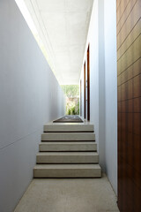 Steps, corridor and architecture for home decor, modern and aesthetic in house. Stairs, passageway...