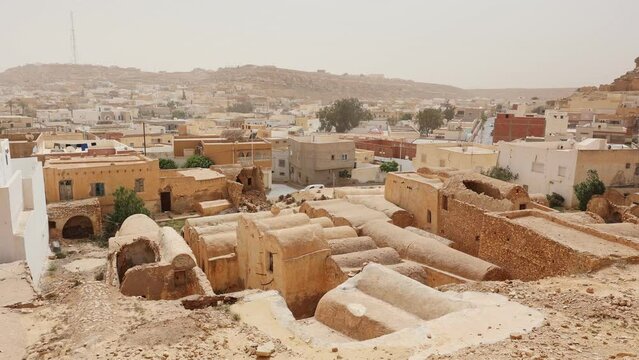 View of rural building Ghomrassen, Berber architecture located in Tataouine region of Tunisia, Africa
