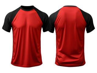 Red t-shirt front and back view clothes mockup design for print on isolated white transparent background	