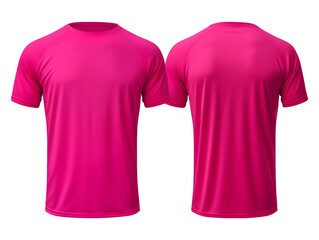 Hot pink t-shirt front and back view clothes mockup design for print on isolated white transparent background	
