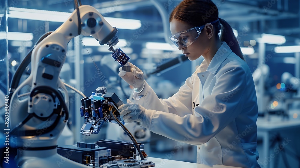 Leinwandbilder ai engineering female stem engineer using artificial intelligence to design micro electronics in the