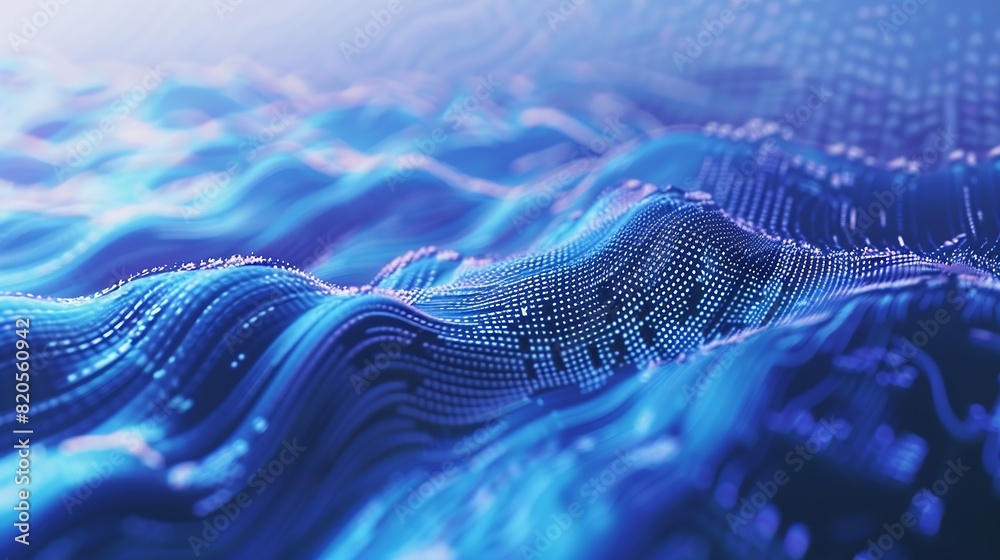 Aufkleber Abstract digital wave Blue circular shape on the background Futuristic point wave Big data 3D rendering : Generative AI