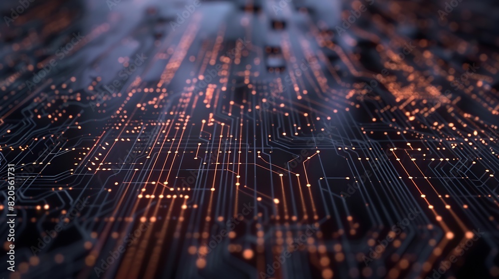 Aufkleber Advanced Technology Concept Visualization Circuit Board CPU Processor Microchip Starting Artificial Intelligence Digitalization of Neural Networking and Cloud Computing Digital Lines M : Generative AI