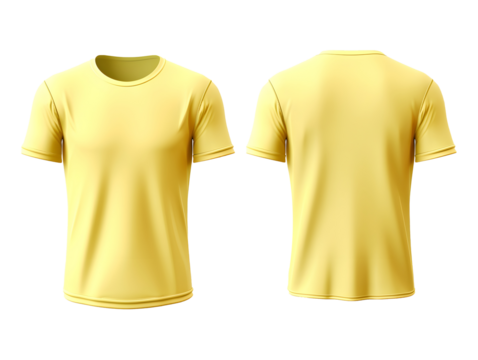 Light yellow t-shirt front and back view clothes mockup design for print on isolated white transparent background	