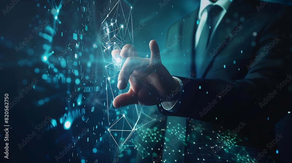 Poster digital information technology concept businessman touching artificial intelligence screen : generat
