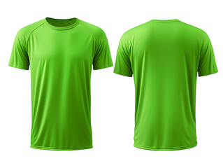 Electric green t-shirt front and back view clothes mockup design for print on isolated white transparent background	
