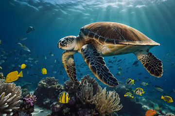 Obraz premium A landscape of an underwater coral reefs