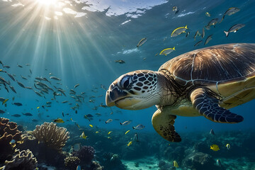 A landscape of an underwater coral reefs