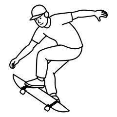 Line art of a skateboarder doing a kickflip 