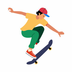 Fototapeta premium Vector illustration of a skateboarder doing a kickflip 