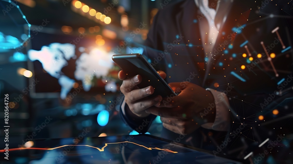 Leinwandbilder businessman using mobile smartphone on global network connection on investor and customer with sale 