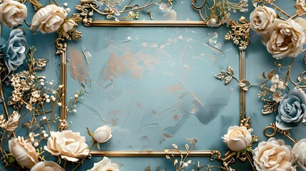 Elegant Rectangular Space with Ornate Gold Frame and Soft Pastel Background