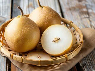 Harvest of Asian Pears: A Display in a Wooden Basket