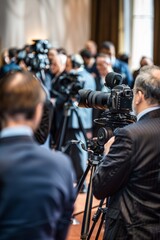 Journalists attending a press conference, capturing statements from public figures, Generative AI