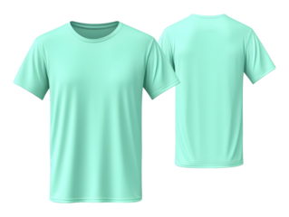 Mint t-shirt front and back view clothes mockup design for print on isolated white transparent background	