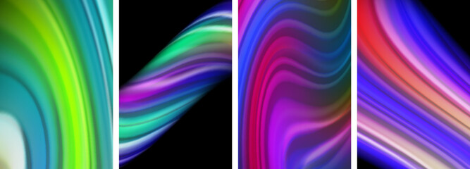 Fototapeta premium Rainbow color liquid. Wave lines poster set for wallpaper, business card, cover, poster, banner, brochure, header, website