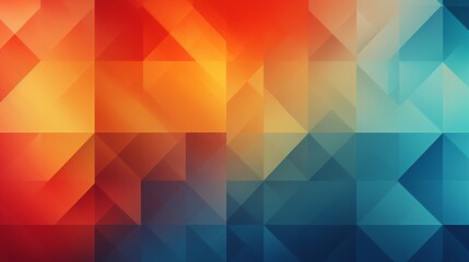 Obraz premium Colorful geometric background featuring abstract triangular patterns in red, orange, and blue hues. Ideal for modern design projects.