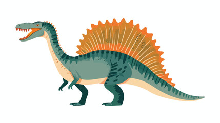 Profile of spinosaurus dino with finlike fan on background