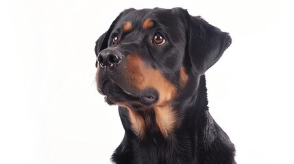 Fototapeta premium Rottweiler with a strong stance, isolated on white background, looking straight ahead, copy space