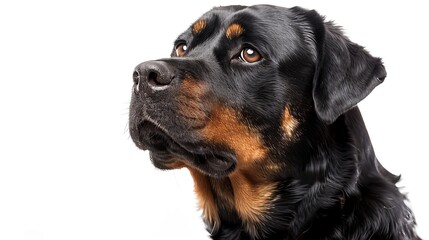 Fototapeta premium Rottweiler with a strong stance, isolated on white background, looking straight ahead, copy space
