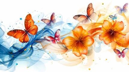 Modern illustration of a slogan about eternity with colorful flowers and butterflies