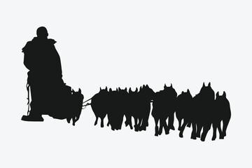 Silhouette of Iditarod race, dog sled. Winter sport, dog, race concept. Vector illustration.