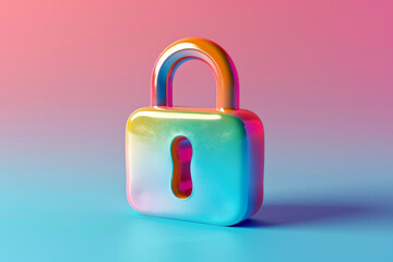 A colorful 3D padlock icon, digital information style 