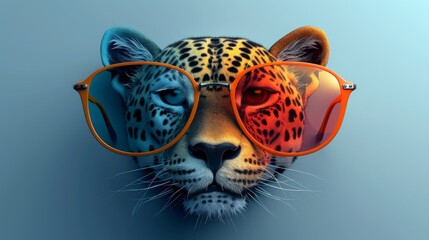 Modern illustration of a typography slogan with leopards wearing colorful glasses
