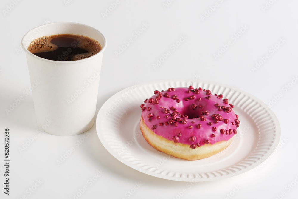 Wall mural Pink donut and coffee