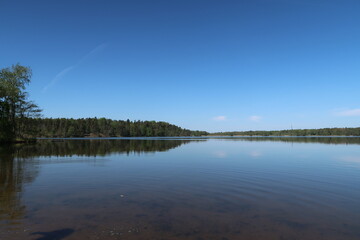 Peaceful morning scenery by a lake at Älta near Stockholm in Sweden