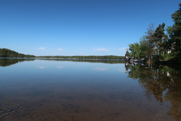 Peaceful morning scenery by a lake at Älta near Stockholm in Sweden