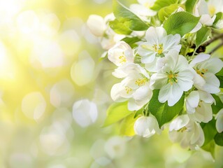 Spring Blossoms: Captivating White Flowers on a Blooming Apple Tree Branch
