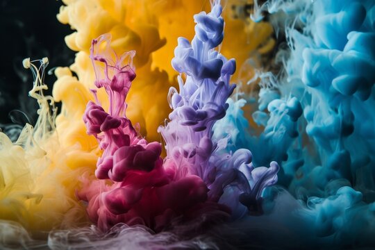 Colorful ink in water on a black background concept, Colorful ink background, AI-generated