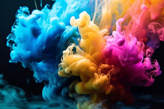 Colorful ink in water on a black background concept, Colorful ink background, AI-generated