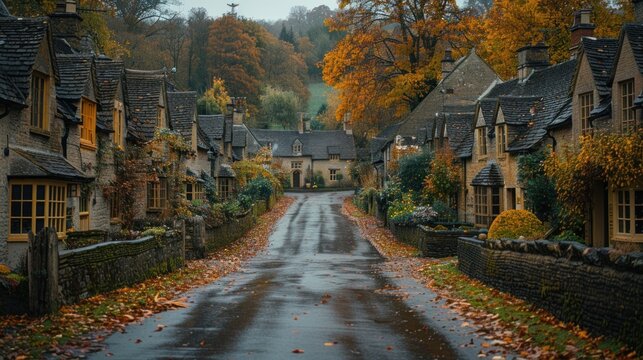 Overhead shot of the picturesque village of Bibury