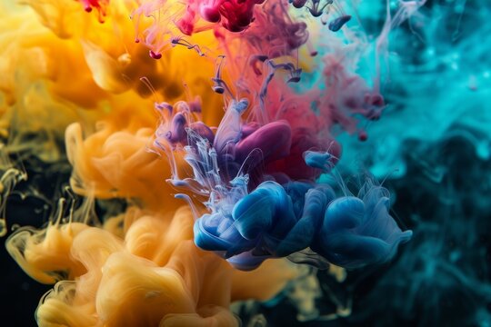 Colorful ink in water on a black background concept, Colorful ink background, AI-generated
