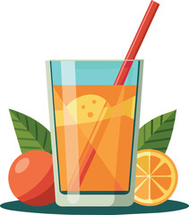 glass of orange fruit juice with straw